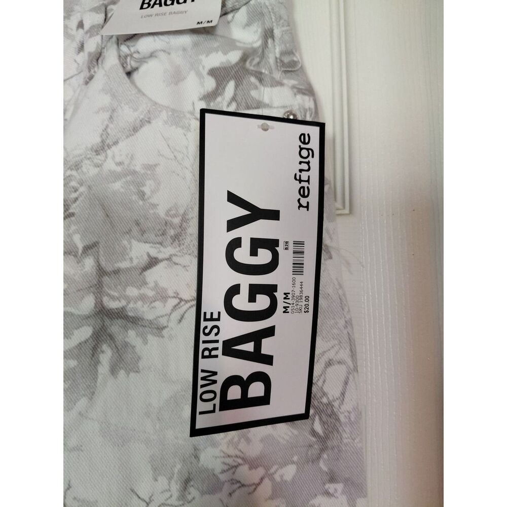 Refuge Low Rise Baggy Women M Gray Floral Print Casual Wide Leg Pants